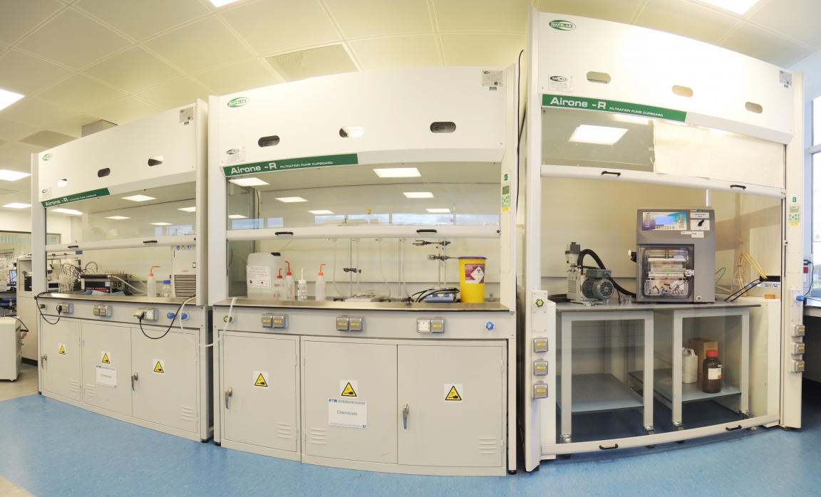 Three Airone R3 fume cupboards in laboratory