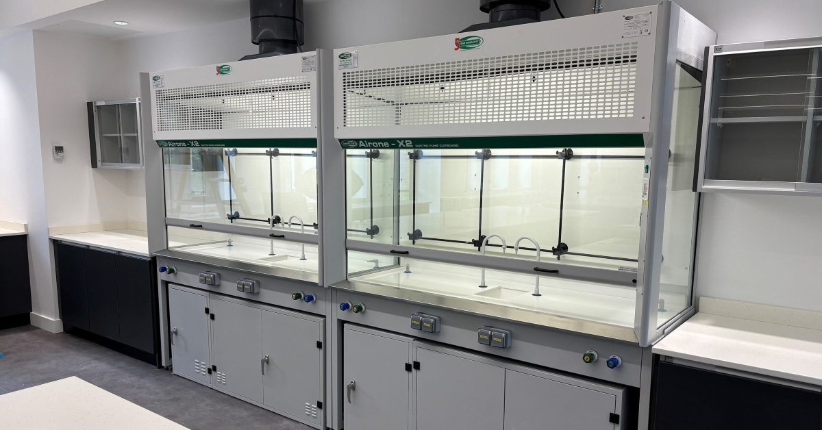 Airone X2 fume cupboards installed in science classroom