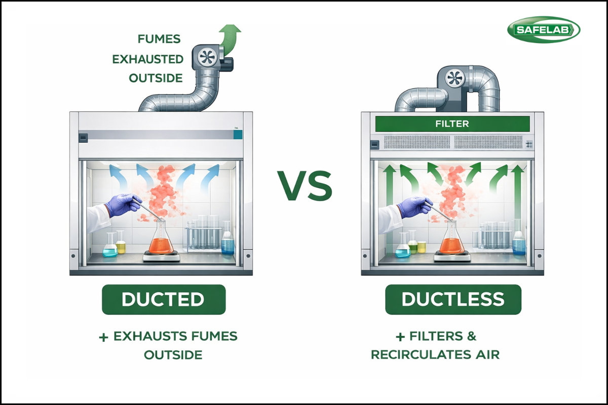 Ducted vs ductless fume cupboards diagram