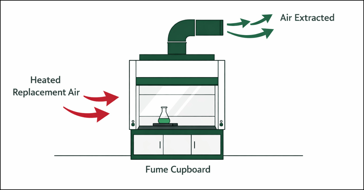 Fume cupboard extracting air diagram