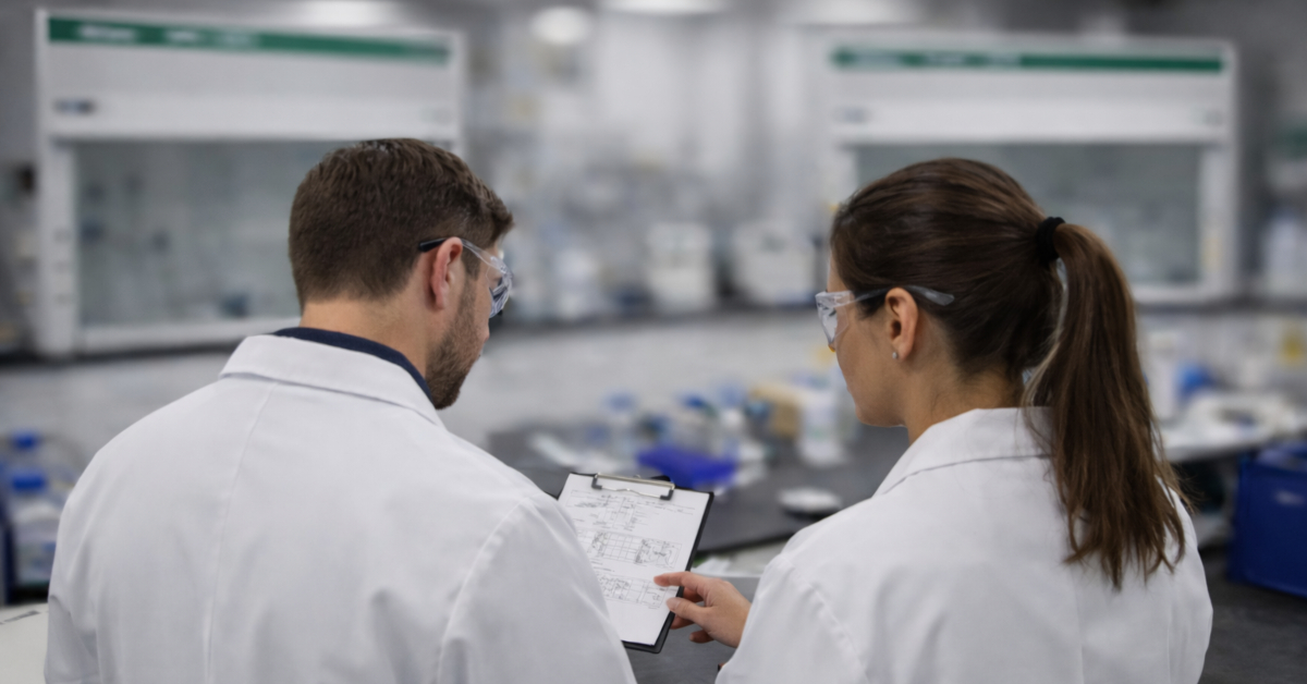 Two scientists collaborating in laboratory