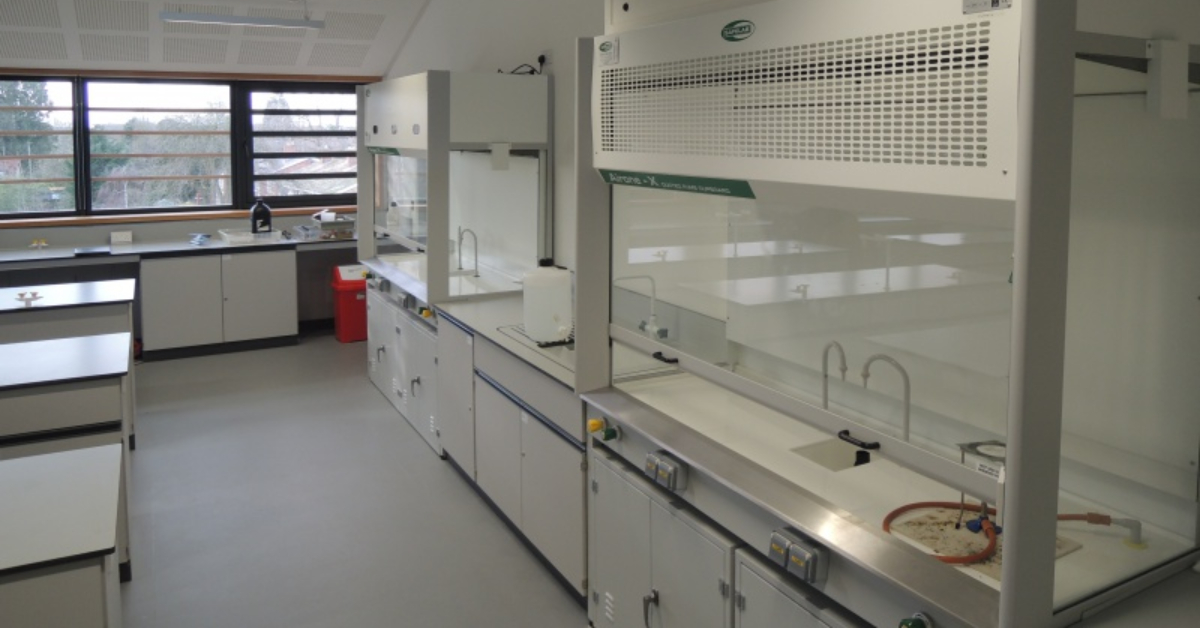 Fume cupboard installed in UK laboratory environment showing clean and professional setup